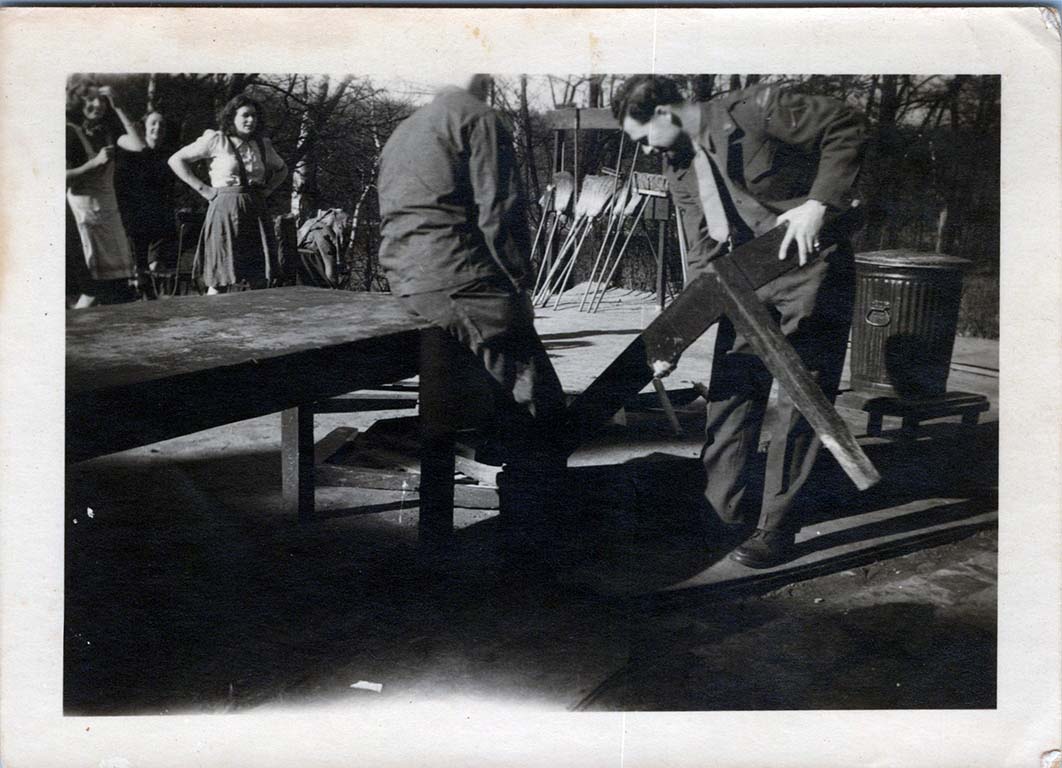 WW2 Photo of 2 Soldiers Lifting Table Beside Shovel Rack | eBay Australia
