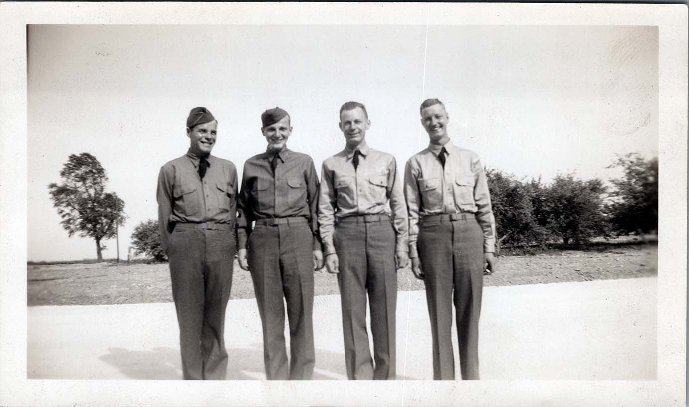 WW2 Photo of 4 Soldiers Full Length Standing On Camp Road main product image